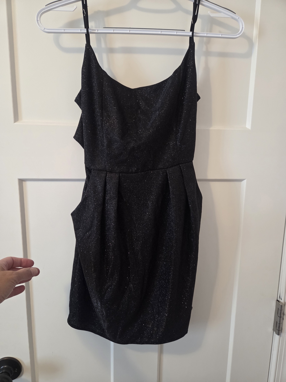 Lucy in the Sky Black Sparkle Mini Dress with Spaghetti Straps